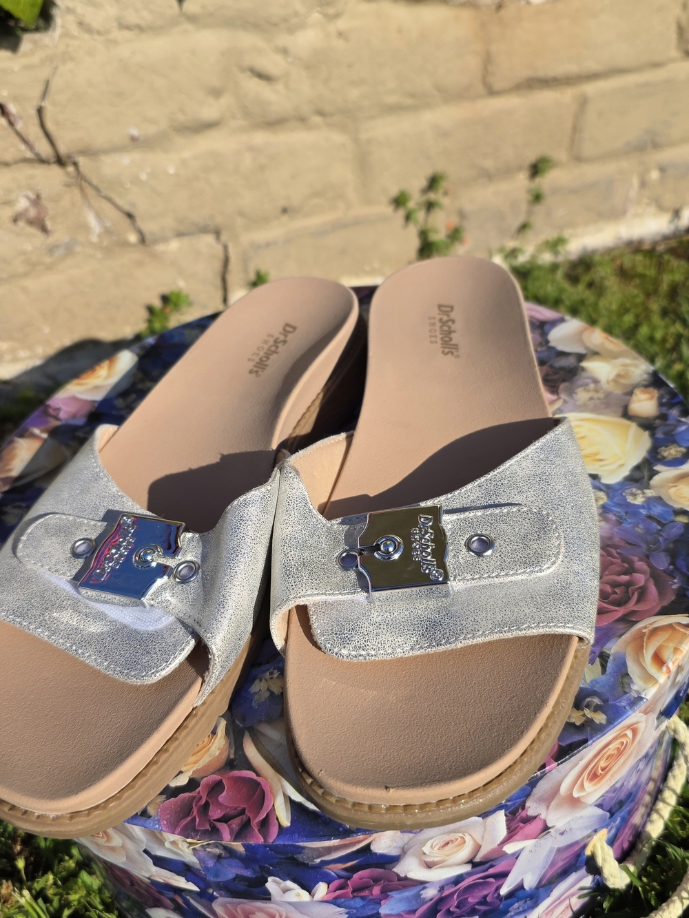Dr. Scholl's Silver Slide Sandals for Women